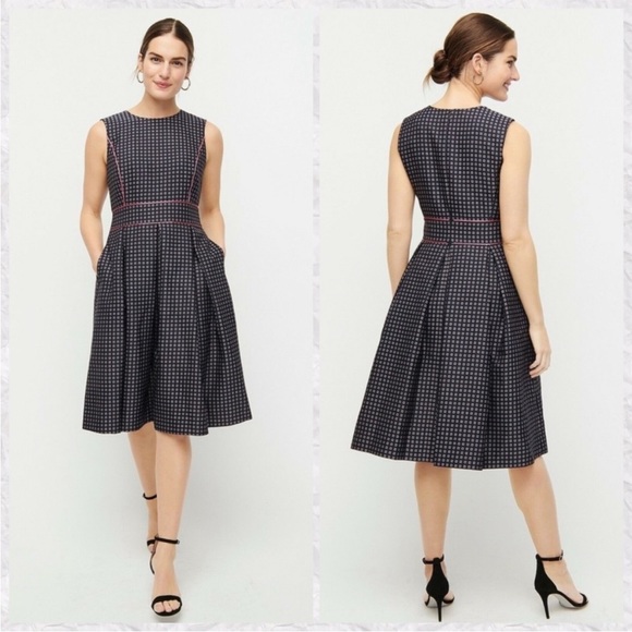 J. Crew Dresses & Skirts - J. Crew Sleeveless Crew Neck Pleated Full Skirt Jacquard Dress